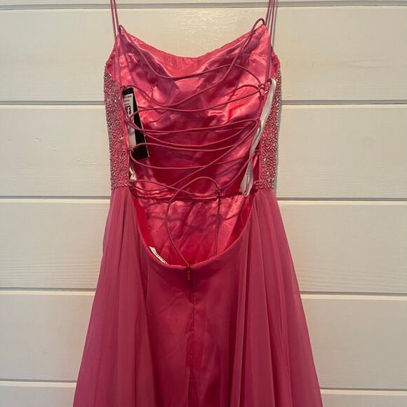 NWT Sherri Hill Formal Pink Chiffon Beaded Top Prom Dress 52591-Size 12 - Picture 5 of 10